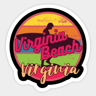 Virginia Beach Virginia Surfing Retro Sunset Sticker